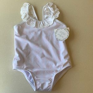 NWT Edgehill Collection White and Pink Swimsuit with Islet Detailing